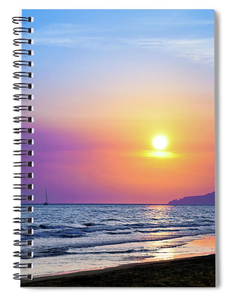 Scenics Spiral Notebook featuring the photograph Colorful Sunset Over The Sea by Scacciamosche