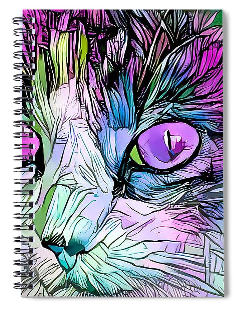 Coloring Book Spiral Notebook featuring the digital art Coloring Book Kitty Purple Eyes by Don Northup