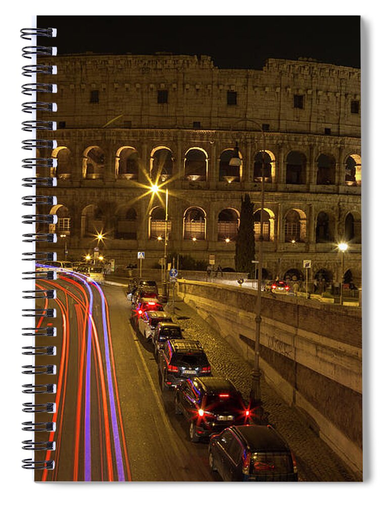 Roma Spiral Notebook featuring the photograph Colosseum at Night by John Daly