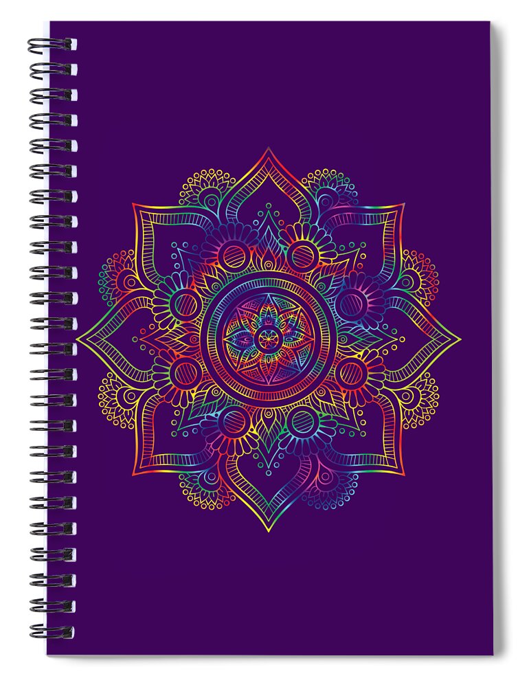 Mandala Spiral Notebook featuring the digital art Colourful Rainbow Mandala Lavender by Georgeta Blanaru