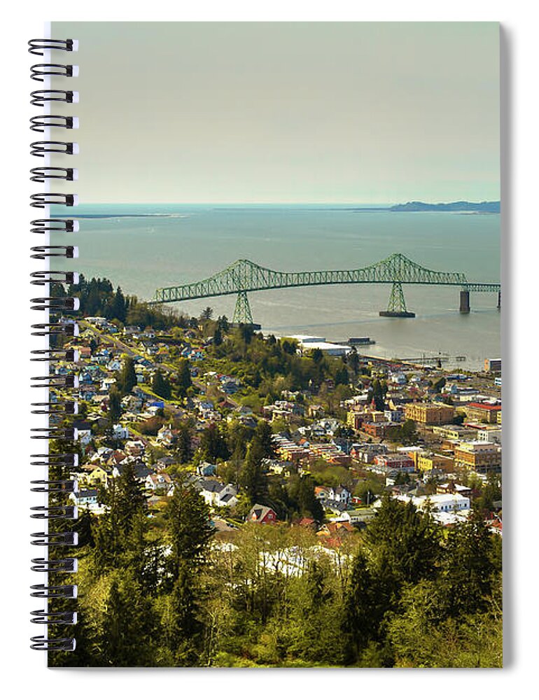 Town Spiral Notebook featuring the photograph Columbia River Bairge At Astoria, Oregon by Bob Pool