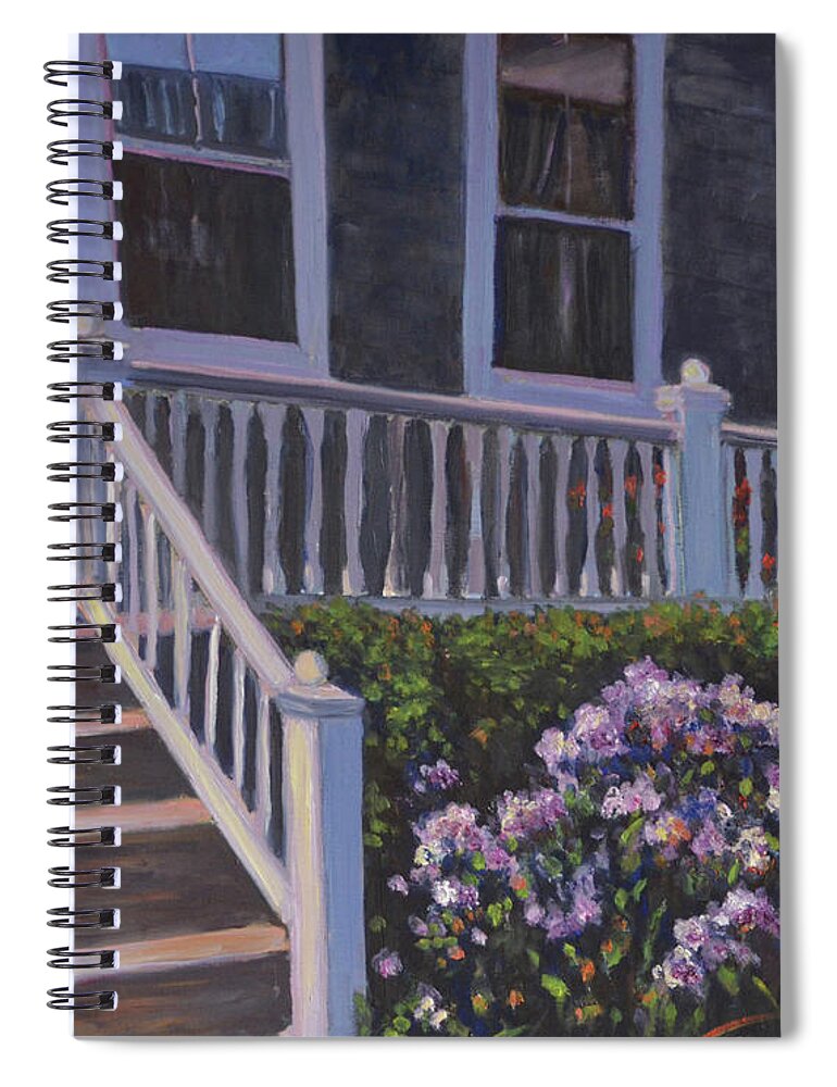 Provincetown Spiral Notebook featuring the painting Commercial St Porch by Beth Riso