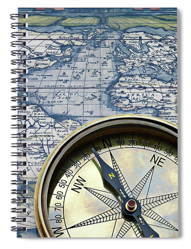 Panoramic Spiral Notebook featuring the photograph Compass With World Map by David Muir