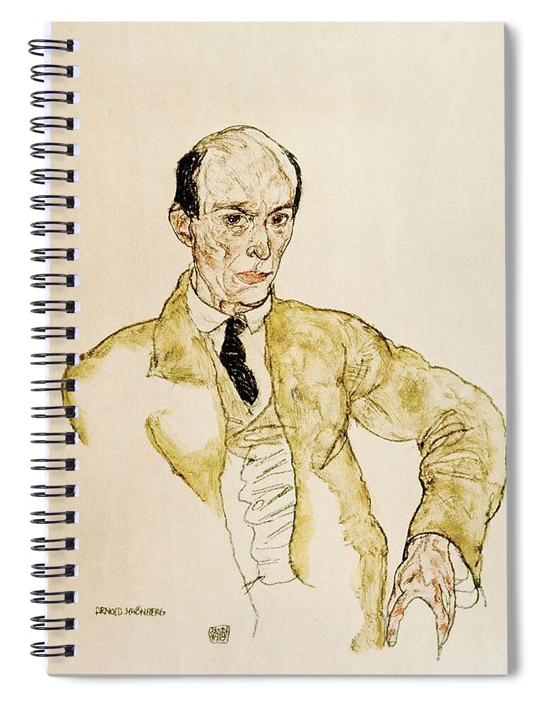 Arnold Schoenberg Spiral Notebook featuring the painting Composer Arnold Schoenberg, Komponisty Arnolf Schoenberg Gouache,45,7 x 29,2 cm. by Egon Schiele -1890-1918-