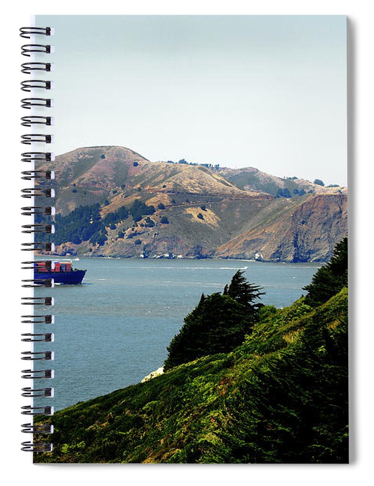 Tranquility Spiral Notebook featuring the photograph Container Ship Sailing Toward Golden by Geri Lavrov