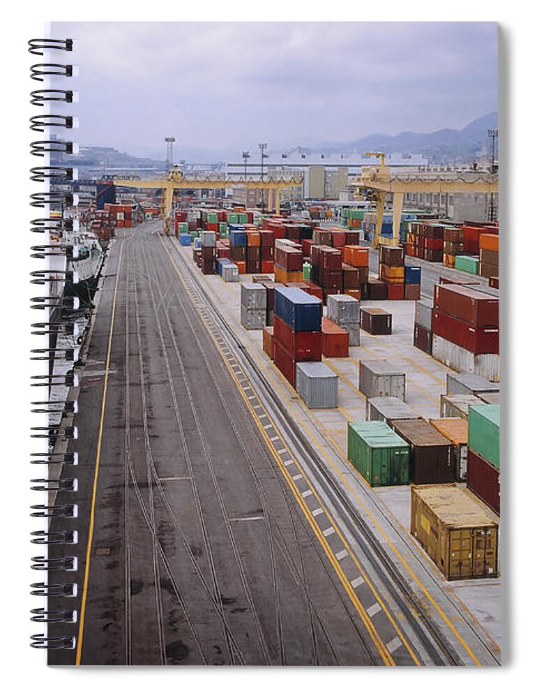 Freight Transportation Spiral Notebook featuring the photograph Container Shipping, Port Of Genoa, Italy by Alberto Incrocci