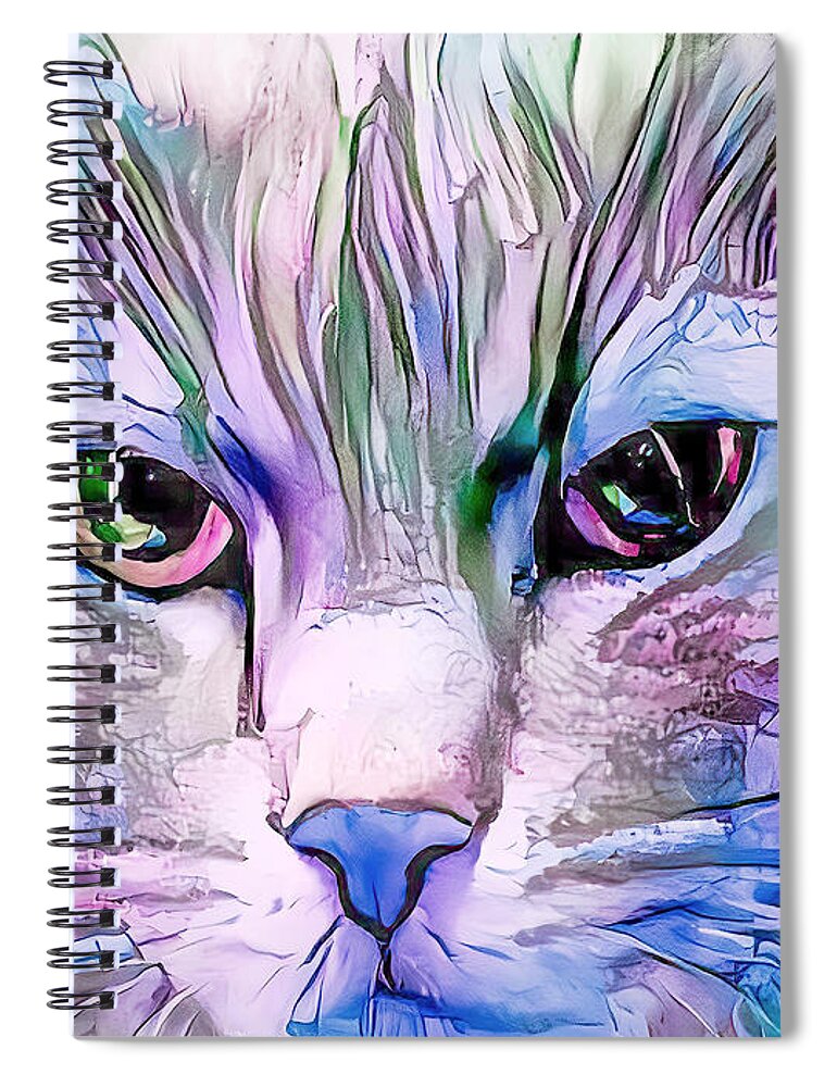 Kitten Spiral Notebook featuring the digital art Cool Blue Cat by Don Northup
