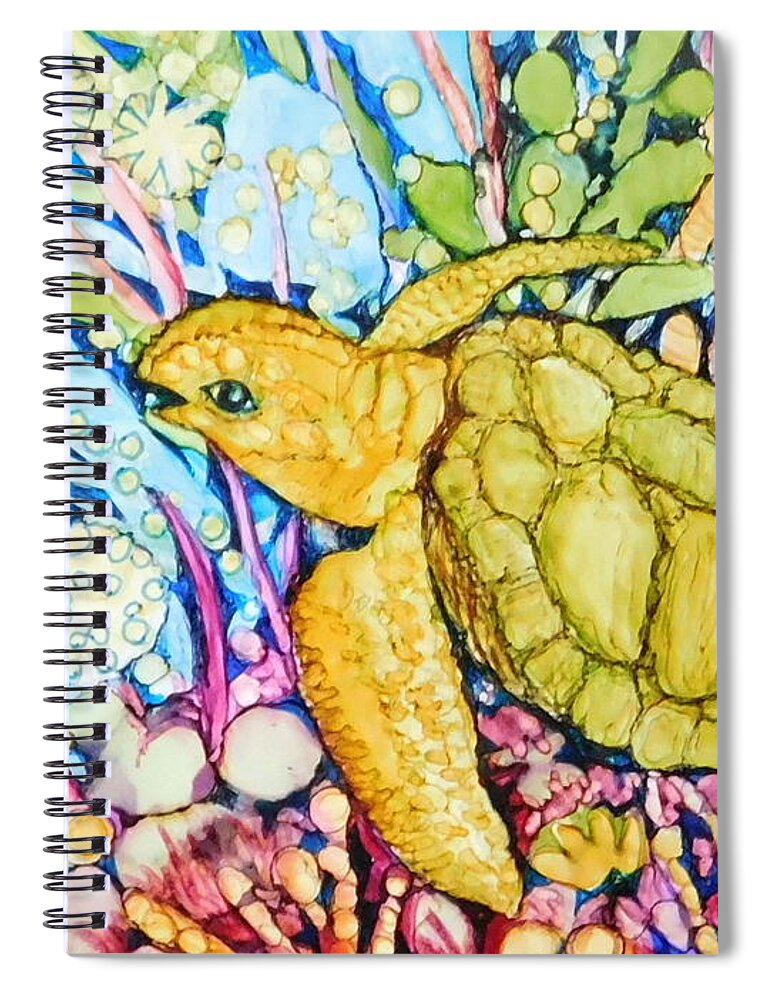 All The Colors Of The Rainbow Surround This Friendly Turtle Spiral Notebook featuring the painting Cool by Joan Clear