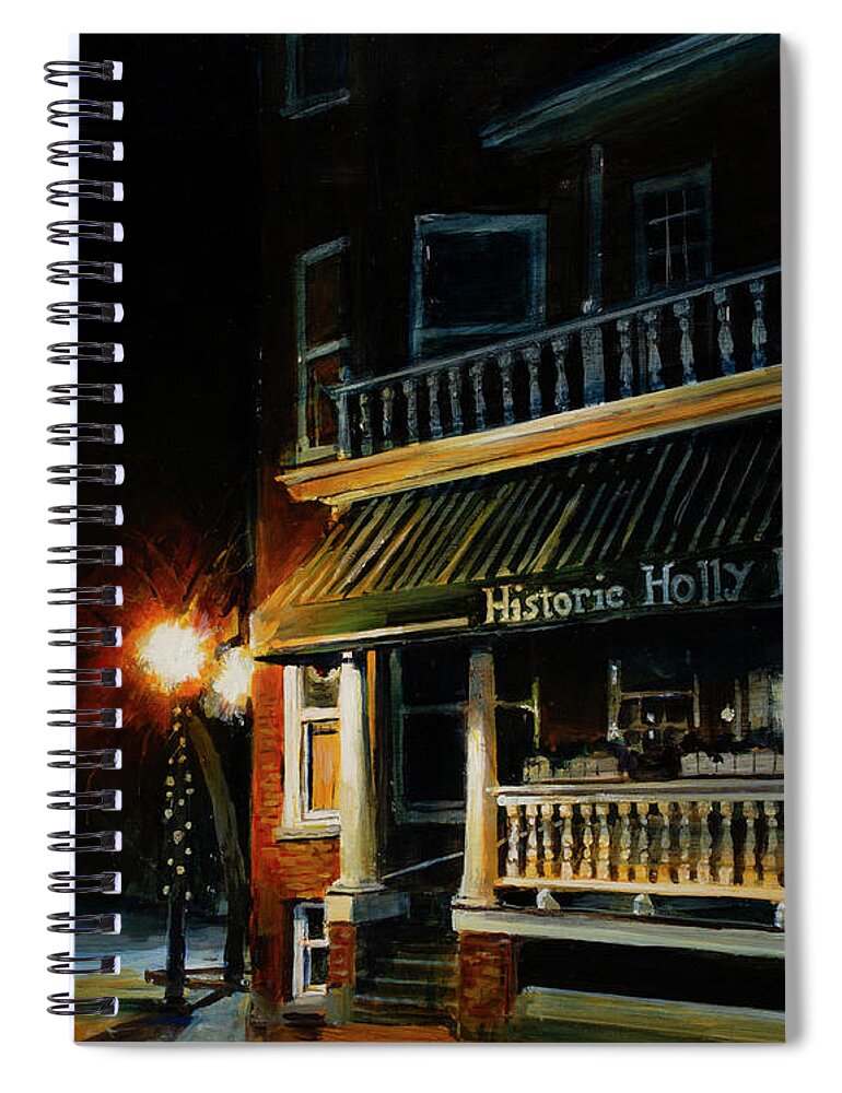 Night Time Spiral Notebook featuring the painting Corner Light by William Brody