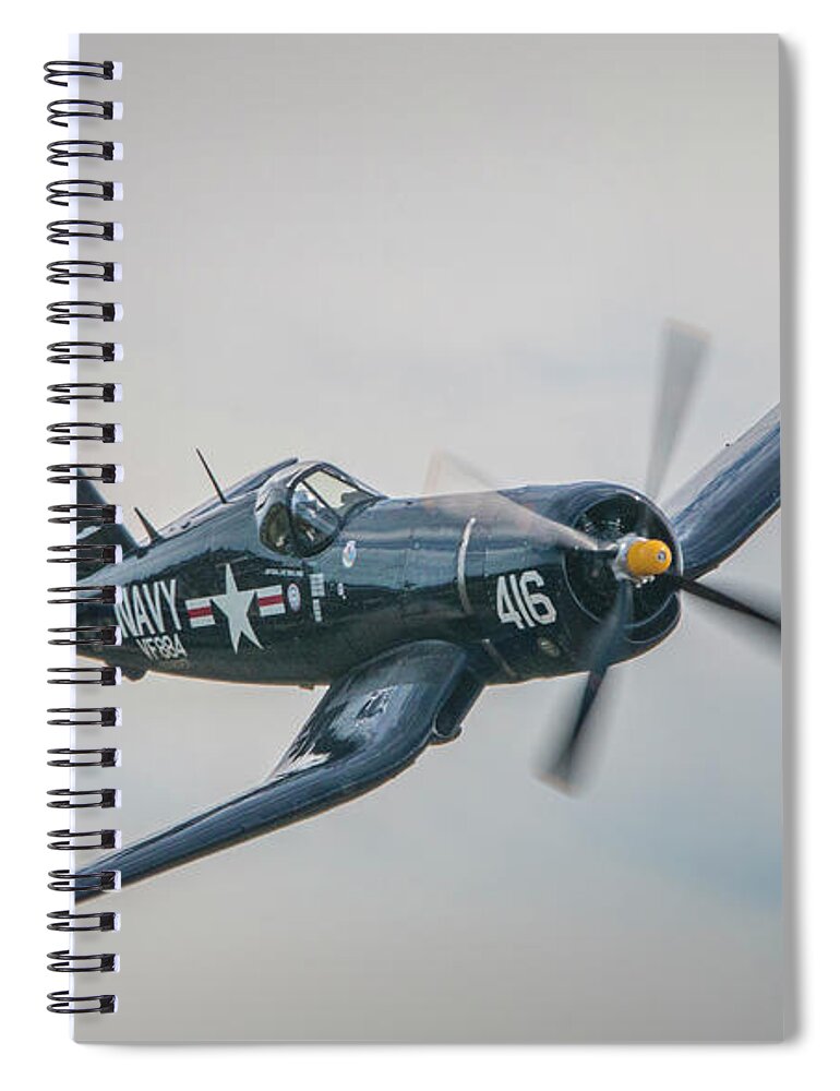 Plane Spiral Notebook featuring the photograph Corsair Approach by Tom Claud