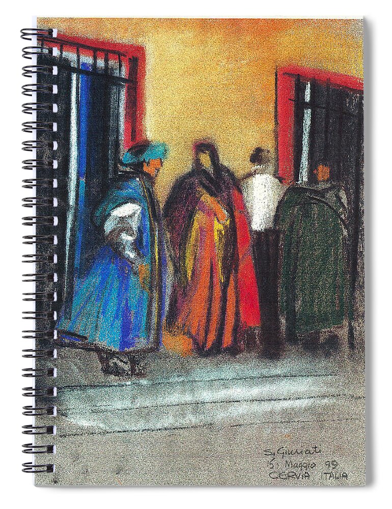 Italy Spiral Notebook featuring the pastel Corteo Medievale by Suzanne Giuriati Cerny