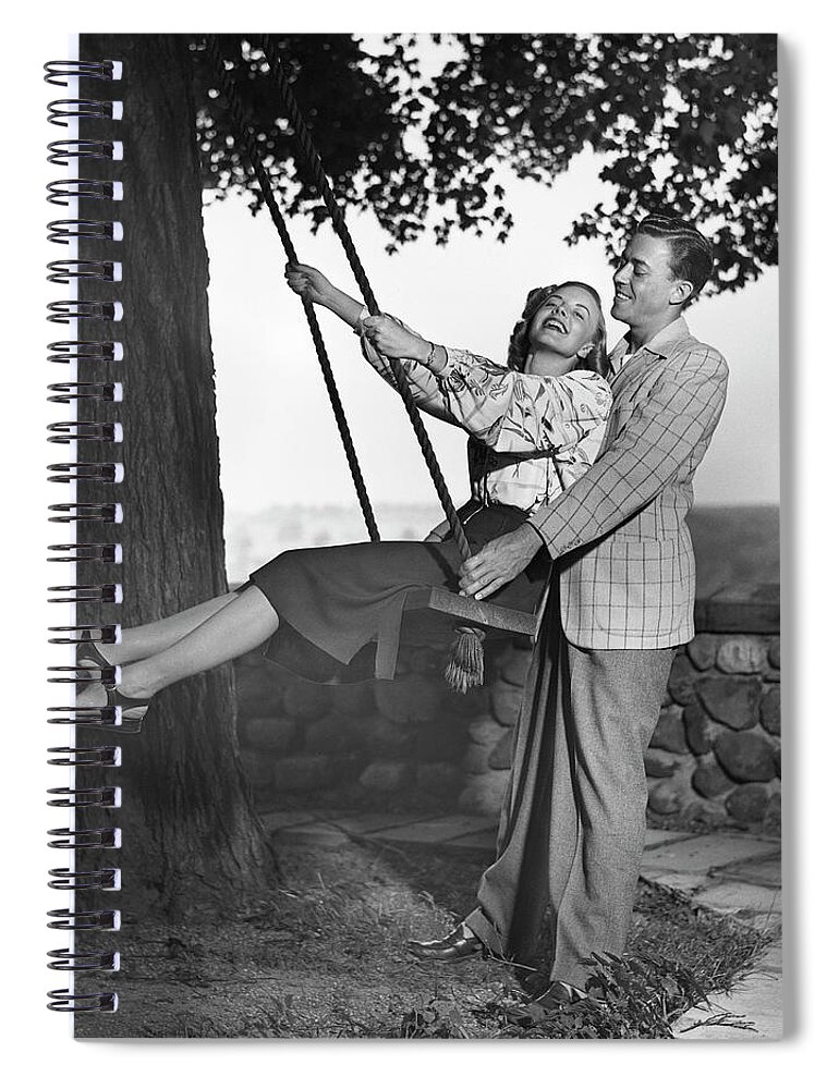 Heterosexual Couple Spiral Notebook featuring the photograph Couple Wwoman On Swing by George Marks