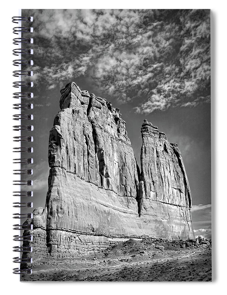 Arches National Park Spiral Notebook featuring the photograph Courthouse Towers BW by Susan Candelario