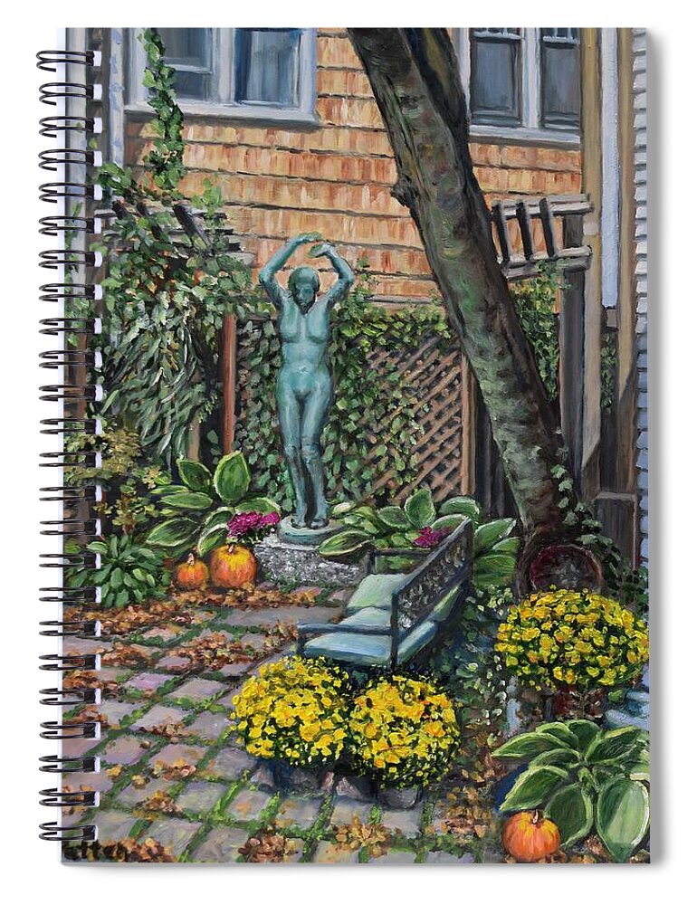 Rockport Art Association Spiral Notebook featuring the painting Courtyard At The Rockport Art Association by Eileen Patten Oliver