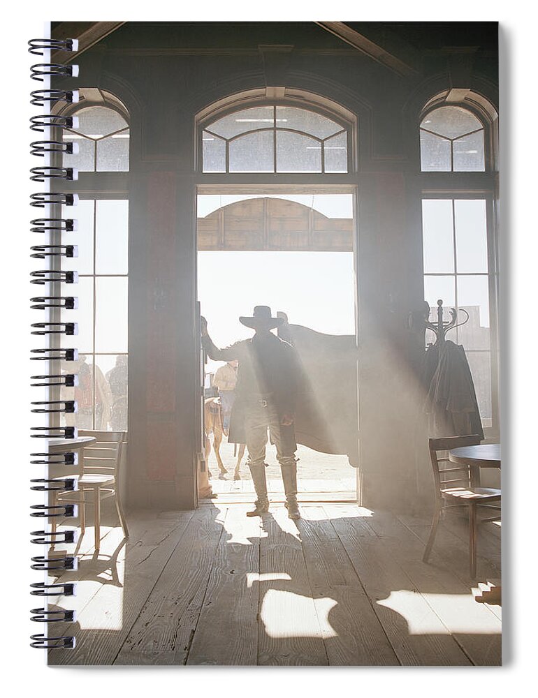 Shadow Spiral Notebook featuring the photograph Cowboy At Saloon by Matthias Clamer