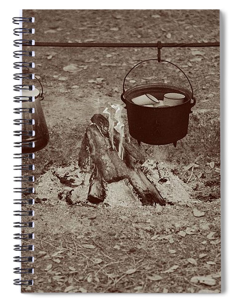 Sepia Spiral Notebook featuring the photograph Cowboy Camp by T Lynn Dodsworth