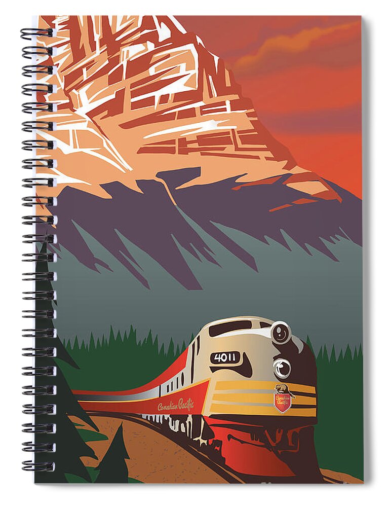 Retro Travel Spiral Notebook featuring the digital art CP Travel by Train by Sassan Filsoof