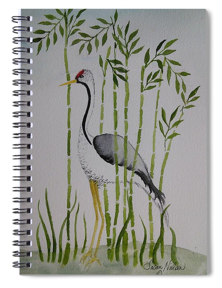 Crane Spiral Notebook featuring the painting Crane #1 by Susan Nielsen