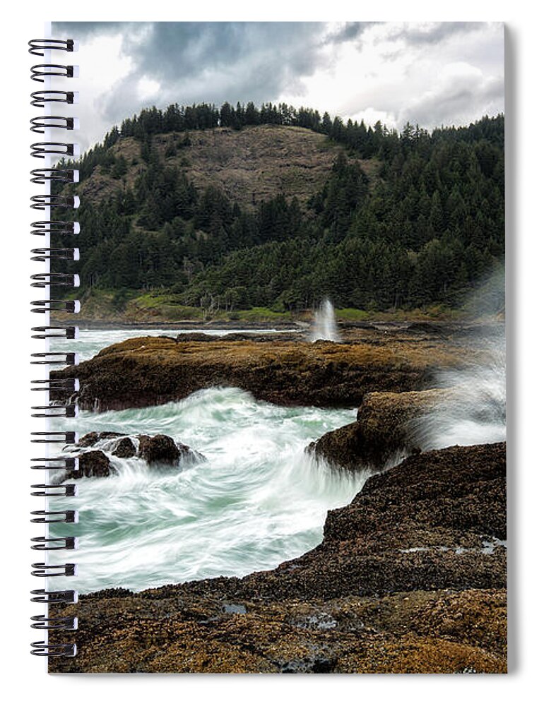Beach Spiral Notebook featuring the photograph Crashing Waves by Alex Mironyuk