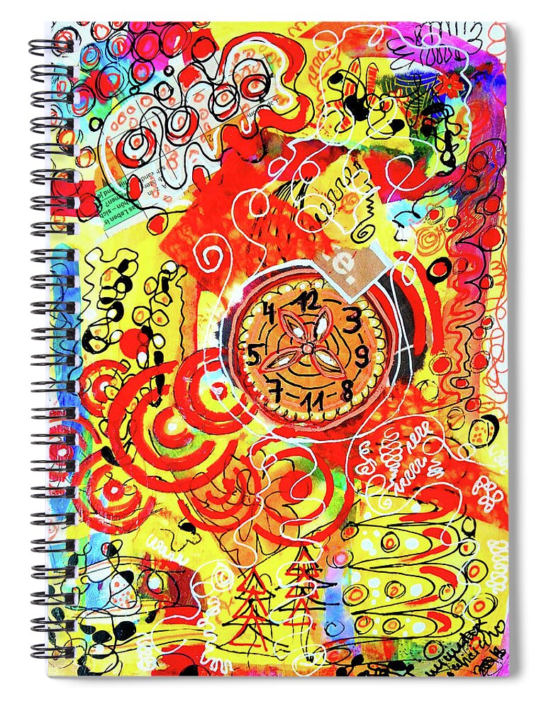 Clock Spiral Notebook featuring the mixed media Crazy Time by Mimulux Patricia No