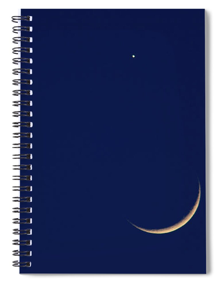 Scenics Spiral Notebook featuring the photograph Crescent Moon In Night Sky by Imagewerks