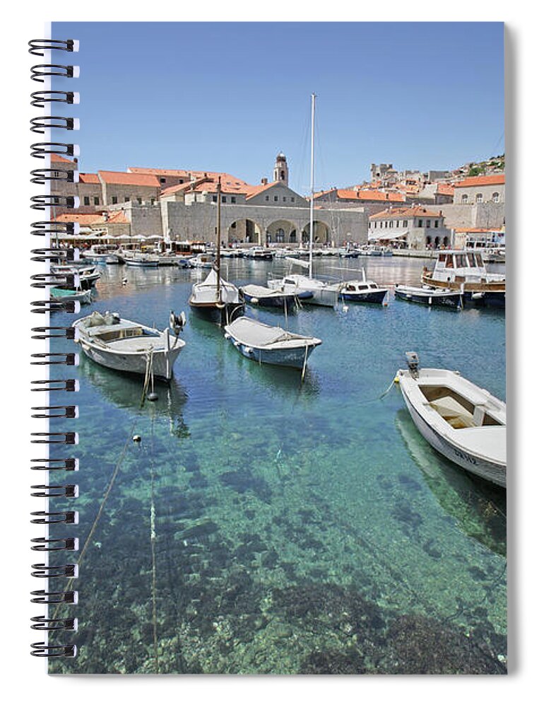 Motorboat Spiral Notebook featuring the photograph Croatia, Dubrovnik, Boats In Port by Karl Weatherly