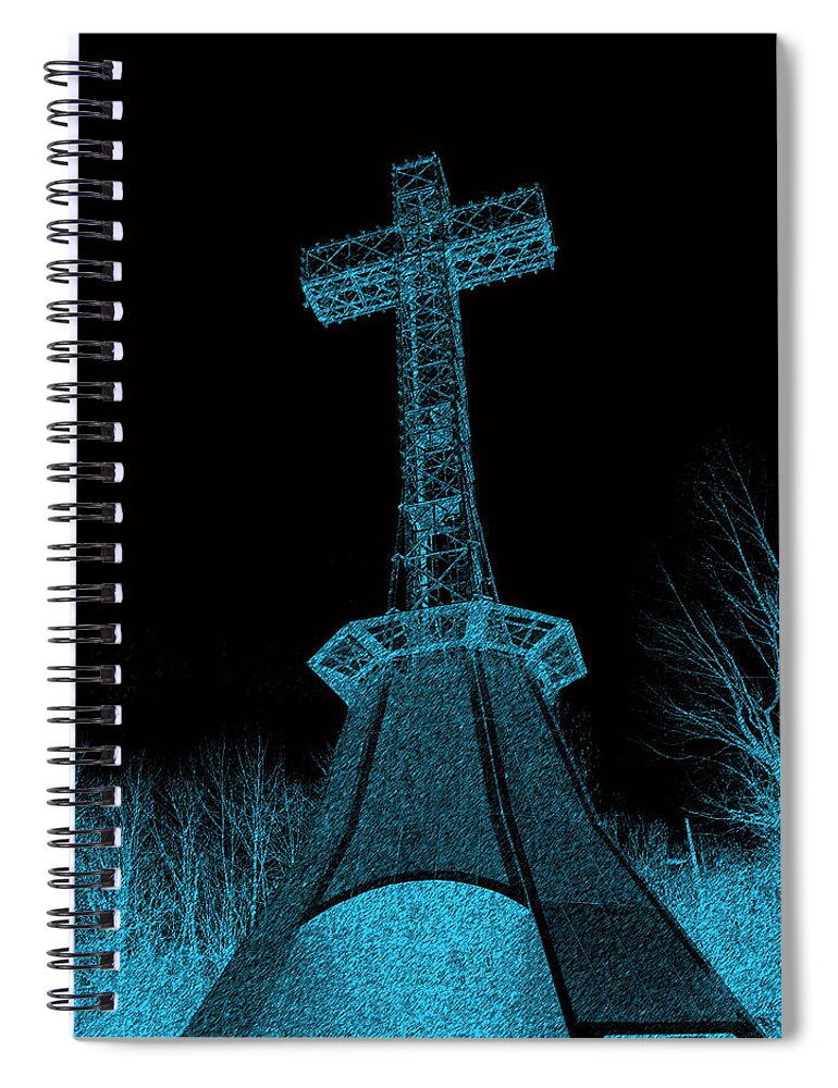 Mount Royal Spiral Notebook featuring the digital art Cross Mount Royal Urban Art by Marlin and Laura Hum