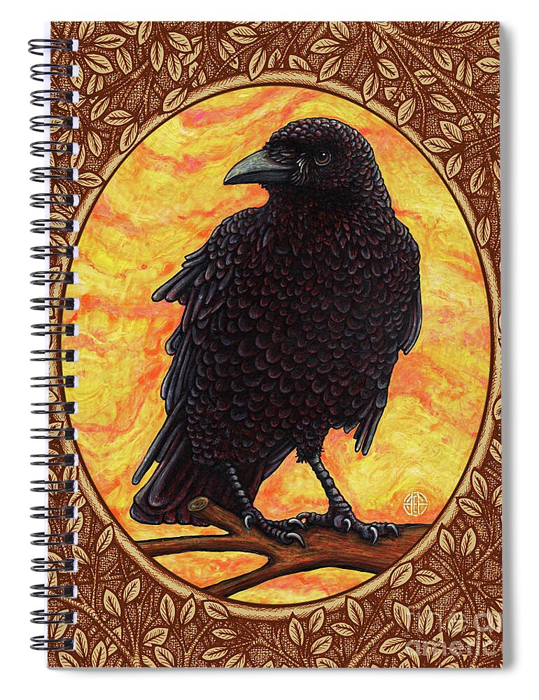 Animal Portrait Spiral Notebook featuring the painting Crow Portrait - Brown Border by Amy E Fraser