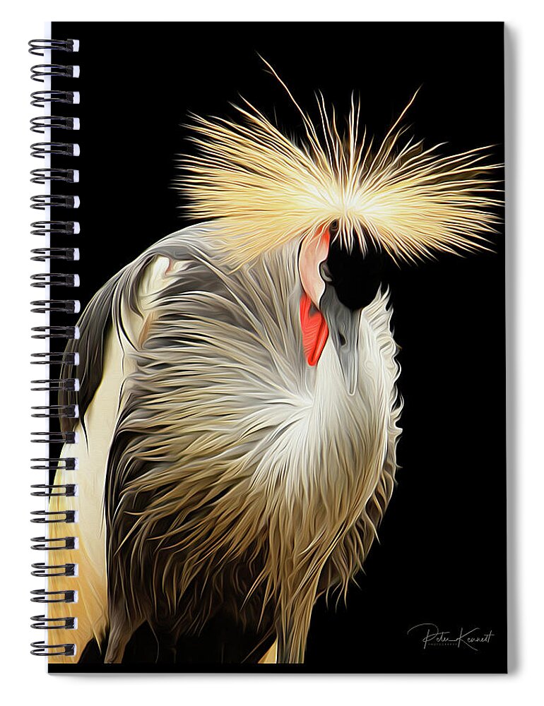 Crane Spiral Notebook featuring the digital art Crowned Crane by Peter Kennett
