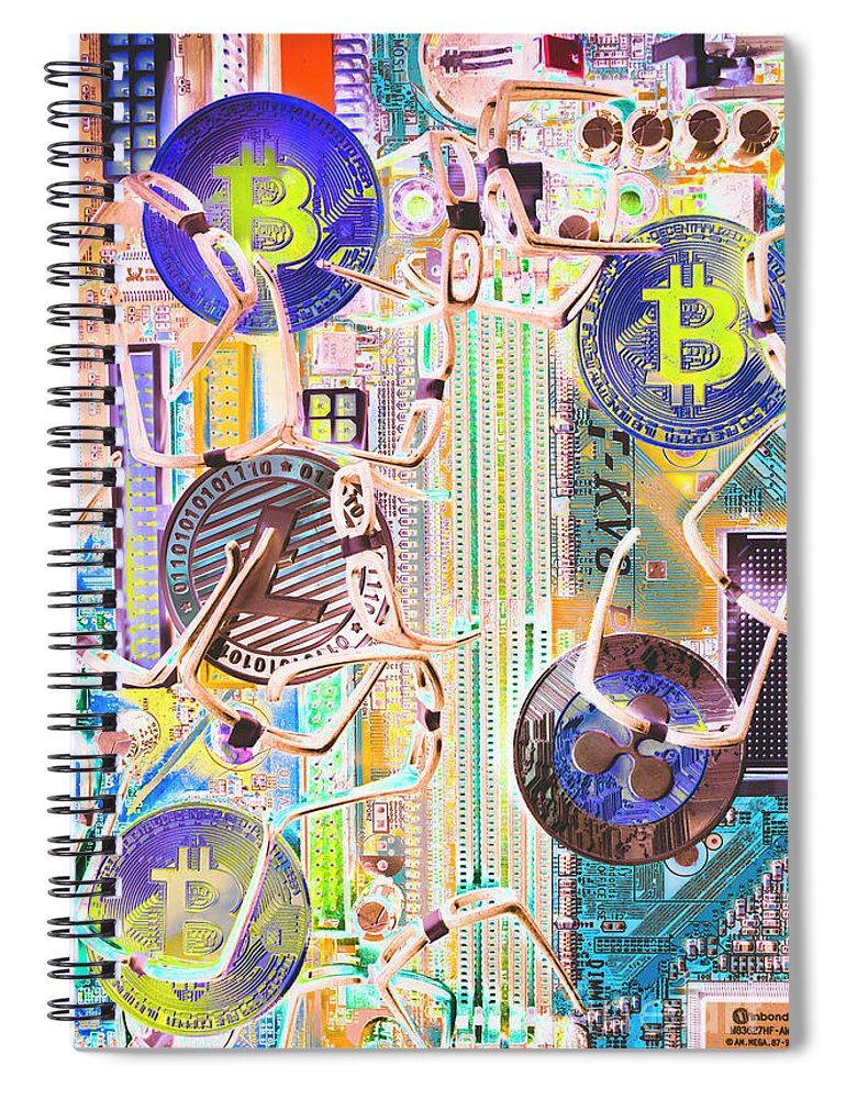 Blockchain Spiral Notebook featuring the photograph Cryptocurrency circuitry by Jorgo Photography