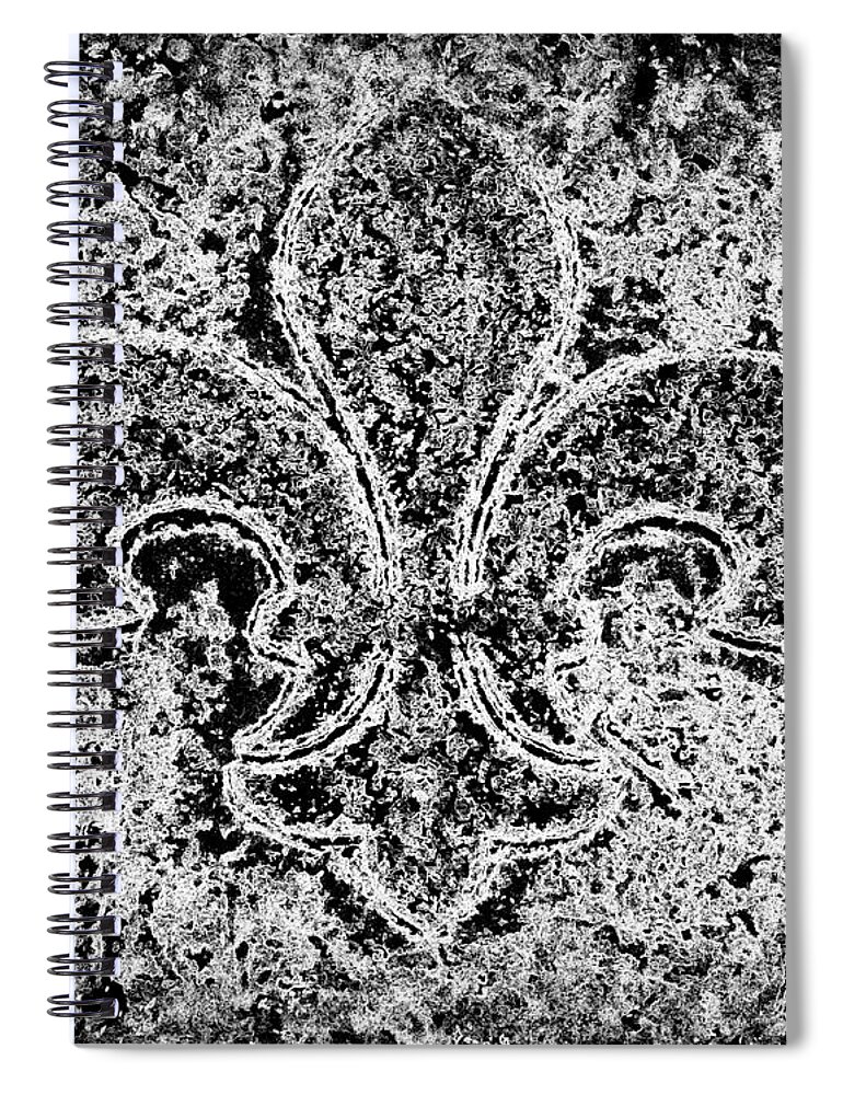 Fleur De Lis Spiral Notebook featuring the mixed media Crystal ice Fleur de lis on Black by Janine Riley