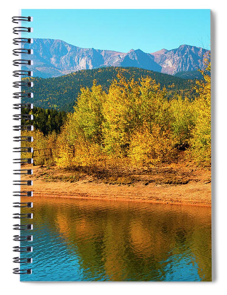 Crystal Reservoir Spiral Notebook featuring the photograph Crystal Reservoir and Pikes Peak in Autumn by Steven Krull