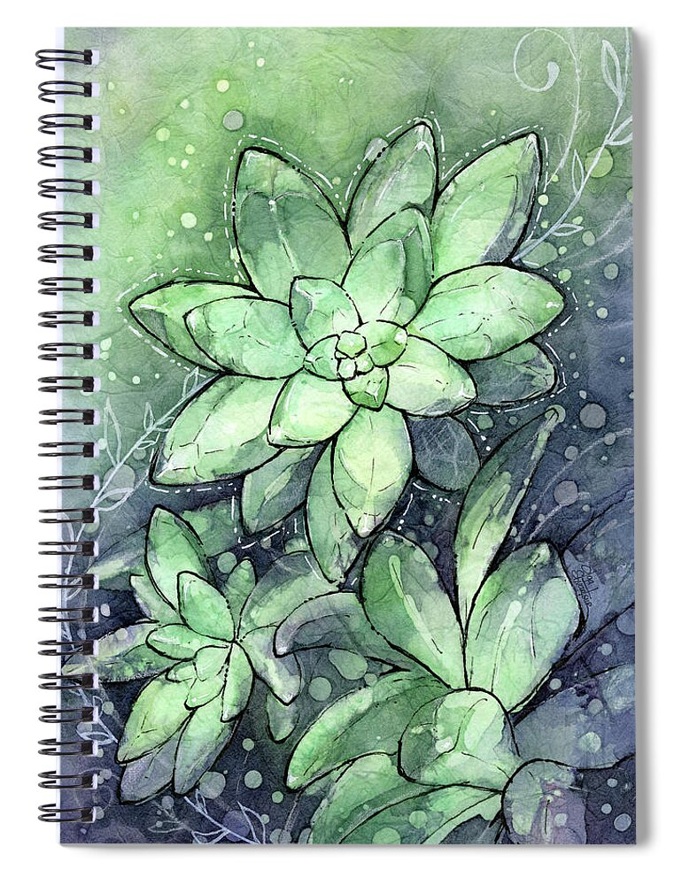 Succulent Spiral Notebook featuring the painting Crystal Succulents by Olga Shvartsur