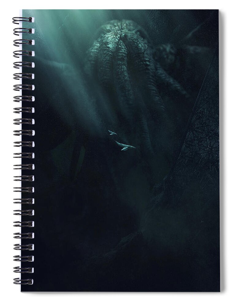 Lovecraft Spiral Notebook featuring the photograph Cthulhu and the Whales by Guillem H Pongiluppi