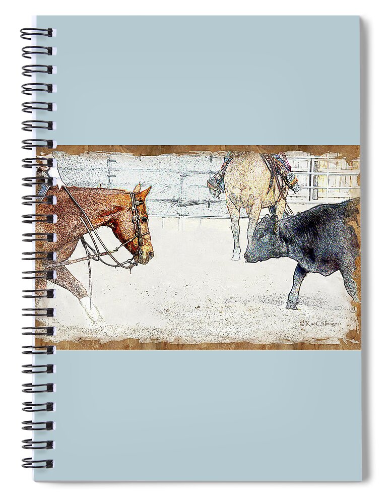 Horse Spiral Notebook featuring the mixed media Cutting Horse At Work by Kae Cheatham