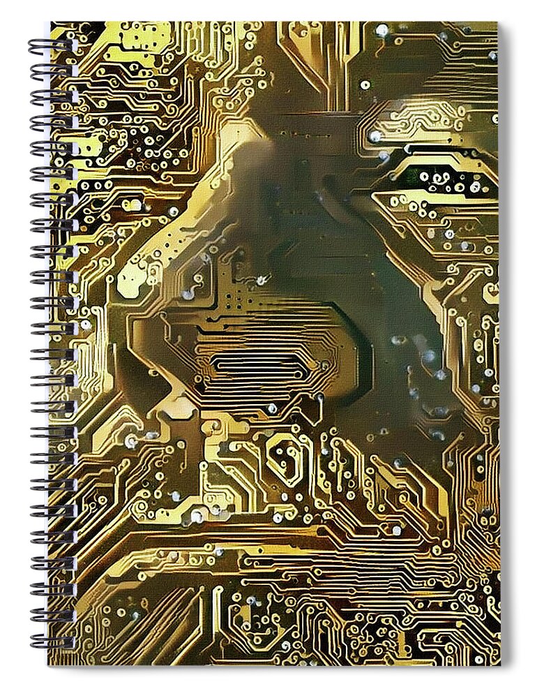Motherboard Spiral Notebook featuring the digital art Cyborg Face by Bruce Rolff