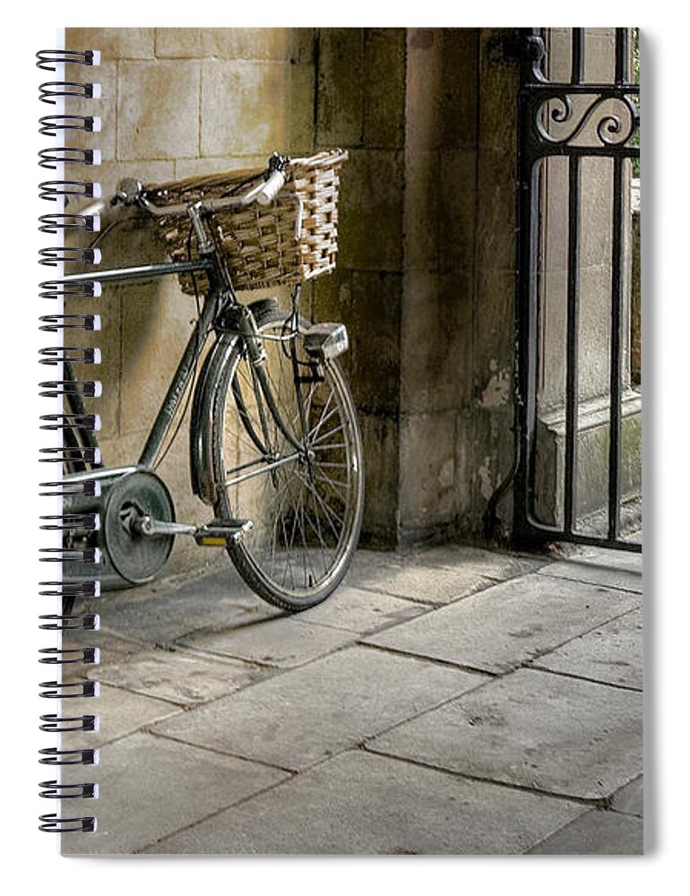 Outdoors Spiral Notebook featuring the photograph Cycle With Basket In Front Leaning by Fernan Federici