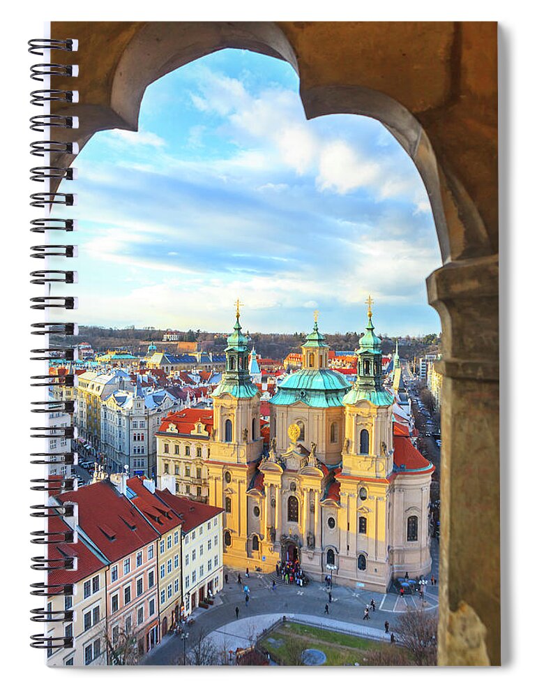 Estock Spiral Notebook featuring the digital art Czech Republic, Central Bohemia Region, Prague, Bohemia, Checy, Prague Old Town Square, St Nicholas Church by Luigi Vaccarella