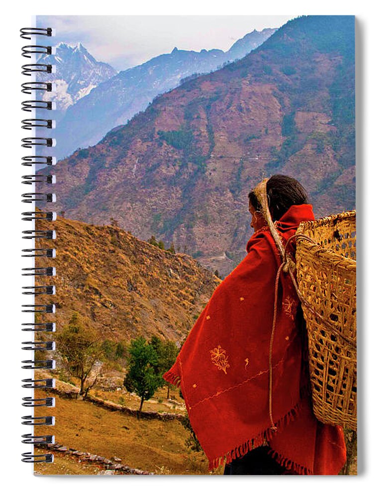 Trek Spiral Notebook featuring the photograph Daily life for a working woman in the Himalayas of Nepal by Leslie Struxness