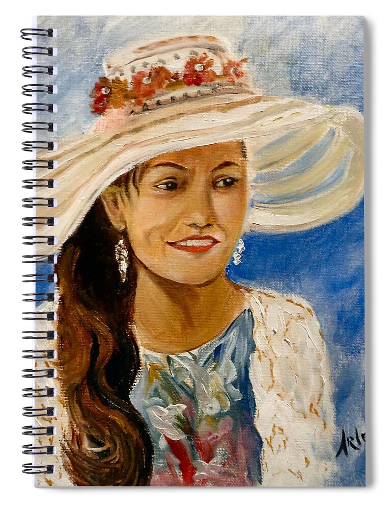  A Lovely Philippine Girl Loves To Dress Up.  Spiral Notebook featuring the painting Daisy by Arlen Avernian - Thorensen