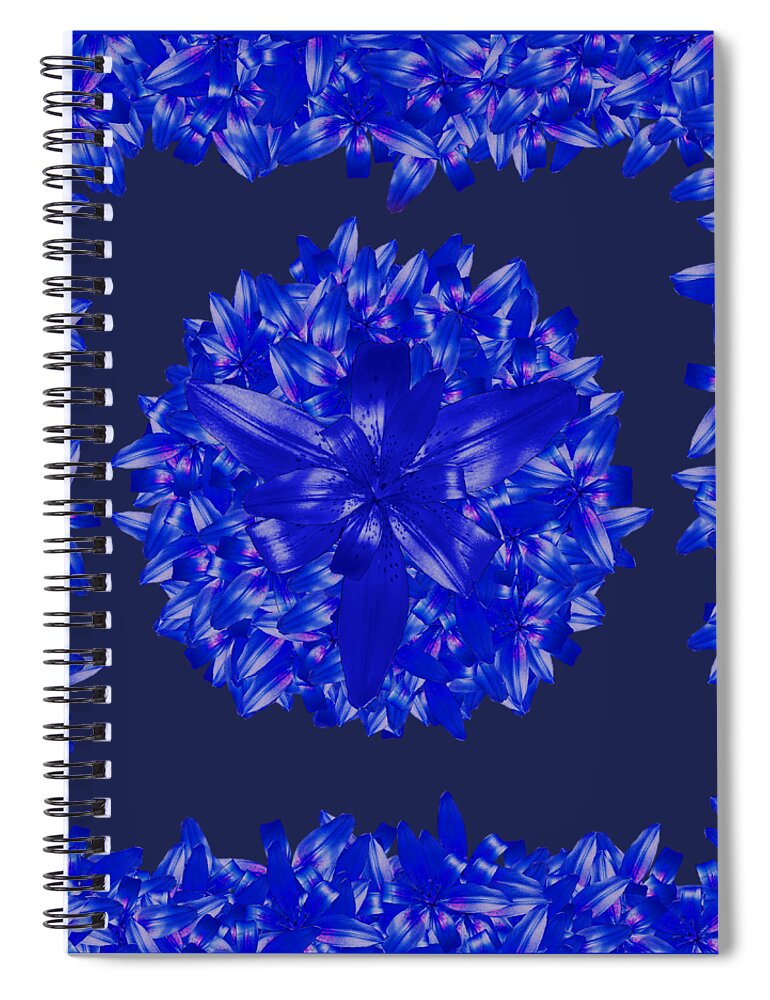 Dark Blue Spiral Notebook featuring the digital art Dark Blue Floral for Home Decor by Delynn Addams