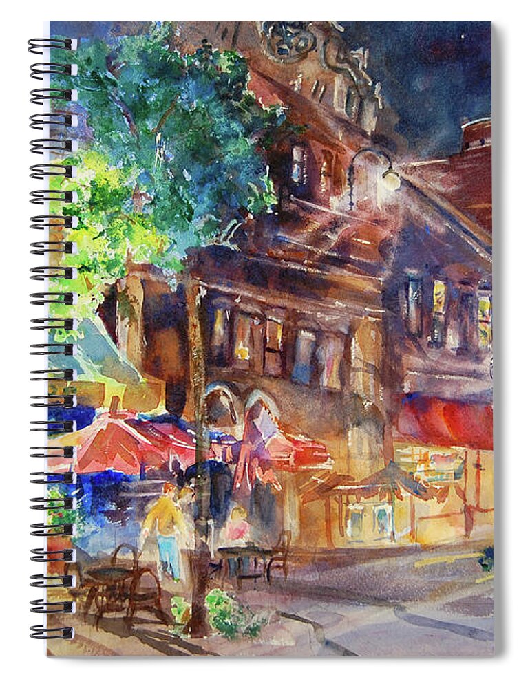 Night Spiral Notebook featuring the painting Dauphin Street at Night by Jerry Fair