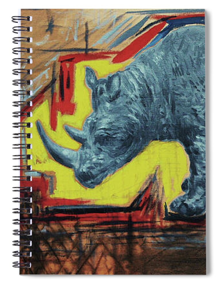 Hans Egil Saele Spiral Notebook featuring the painting Dawn in Rhino Land by Hans Egil Saele