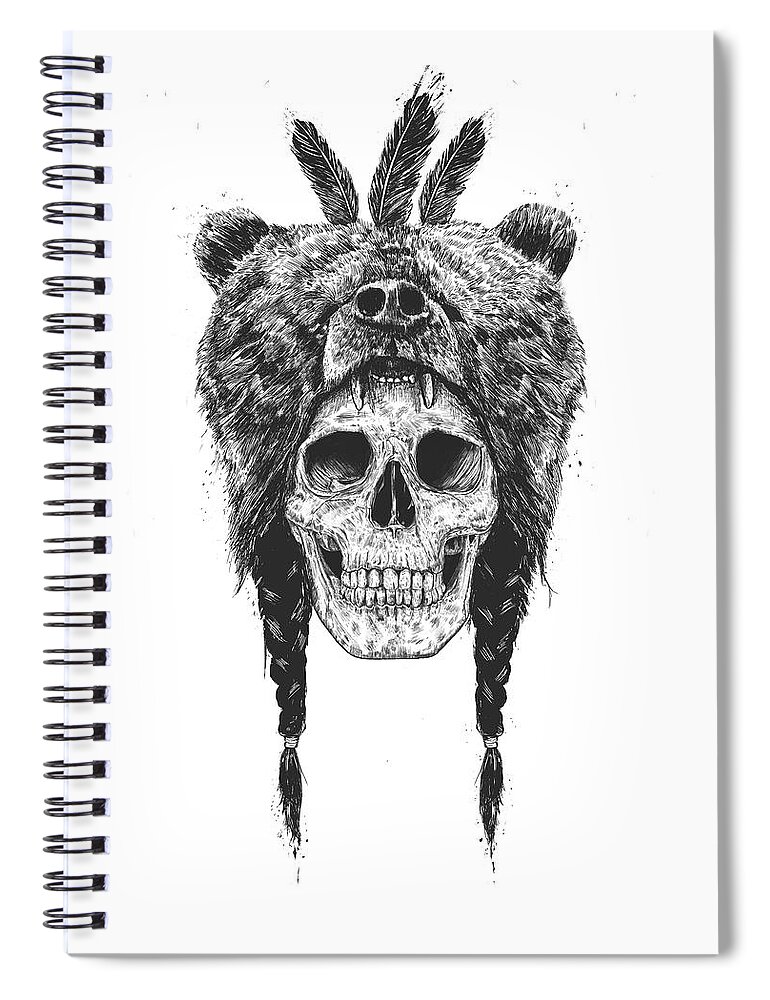 Skull Spiral Notebook featuring the mixed media Dead shaman by Balazs Solti
