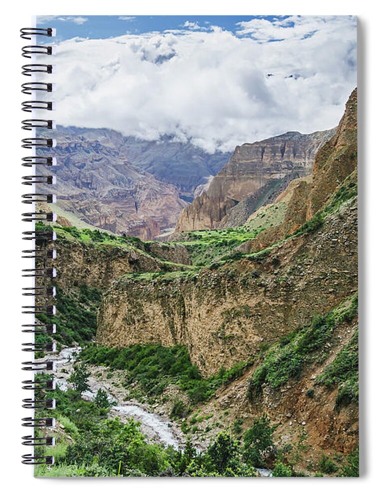 Himalayas Spiral Notebook featuring the photograph Deep Mountain River Canyon Between by Sergey Orlov / Design Pics