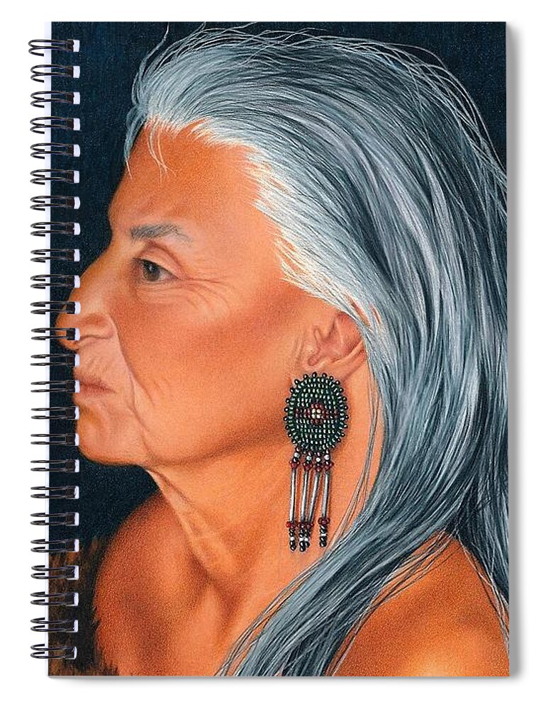 Native American Portrait. American Indian Elder Portrait. Spiral Notebook featuring the painting Delaware Elder by Valerie Evans