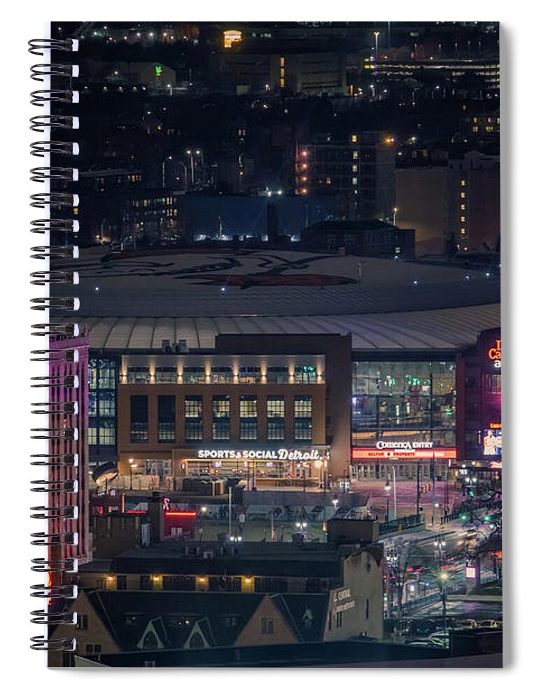 Detroit Spiral Notebook featuring the photograph The Fox Theatre and Little Caesars Arena by Jay Smith