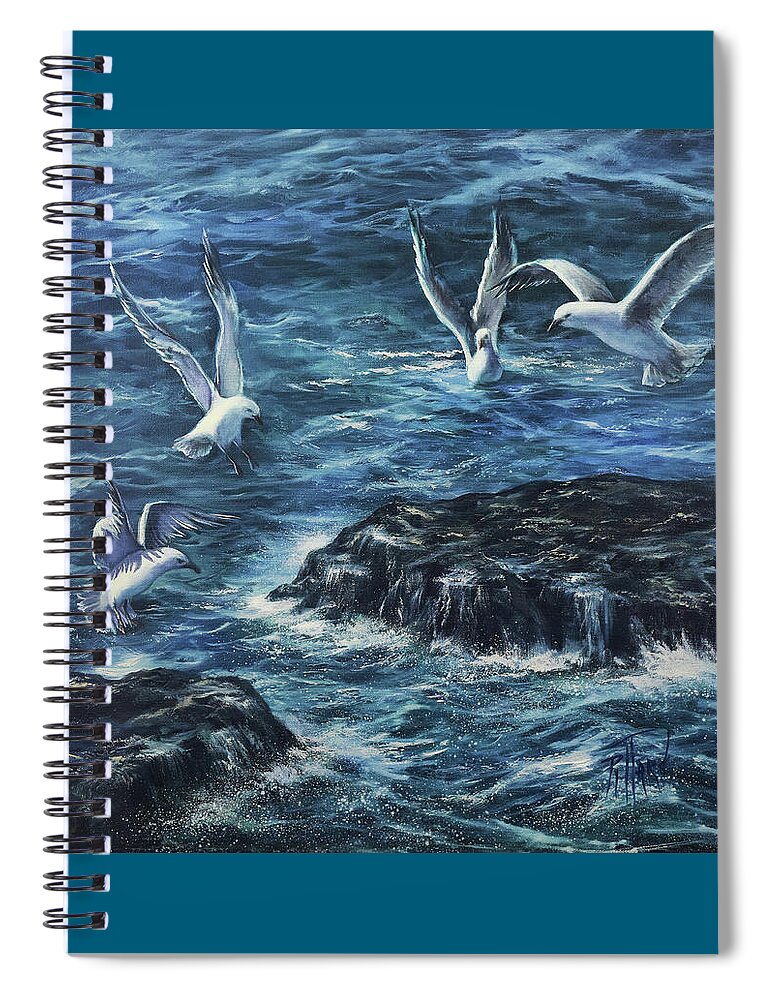 Seagulls Spiral Notebook featuring the painting Seagull's Rock by Lynne Pittard