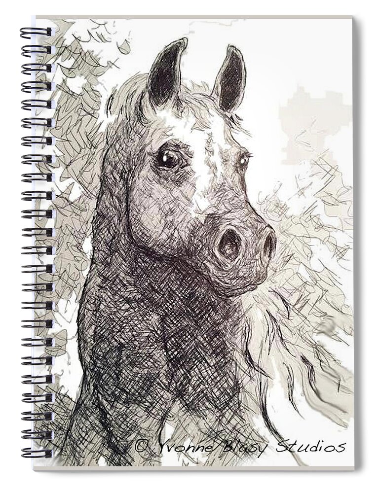 Equine Spiral Notebook featuring the drawing Do I Know You? by Yvonne Blasy