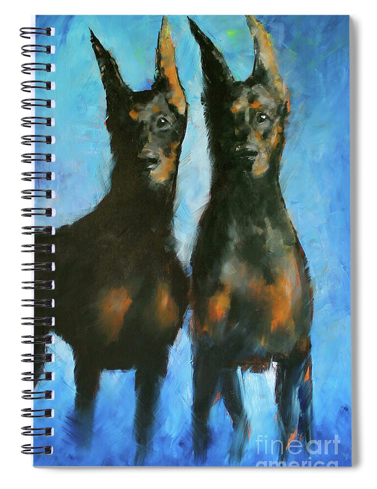 Dogs Spiral Notebook featuring the painting Doberman Family by Alan Metzger